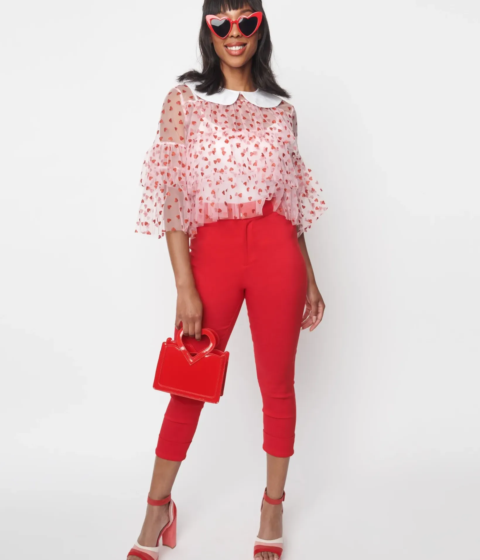 Unique Vintage Pants|All Things Red>Smak Parlour Red & Polka Dot Heart Pocket Smarty Pants Capri