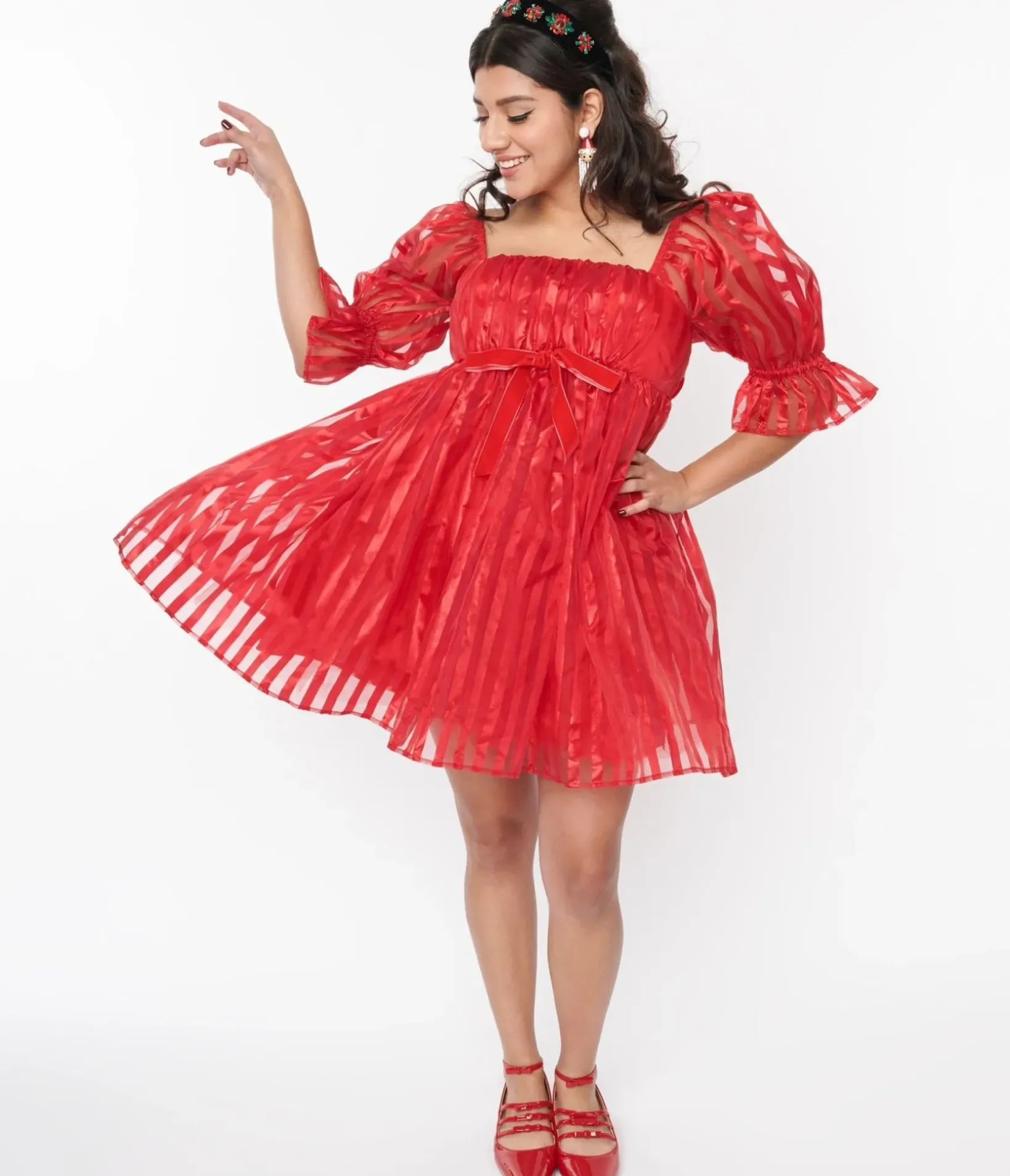 Unique Vintage Babydoll|Babydoll>Smak Parlour Red Striped Love Interest Babydoll Dress