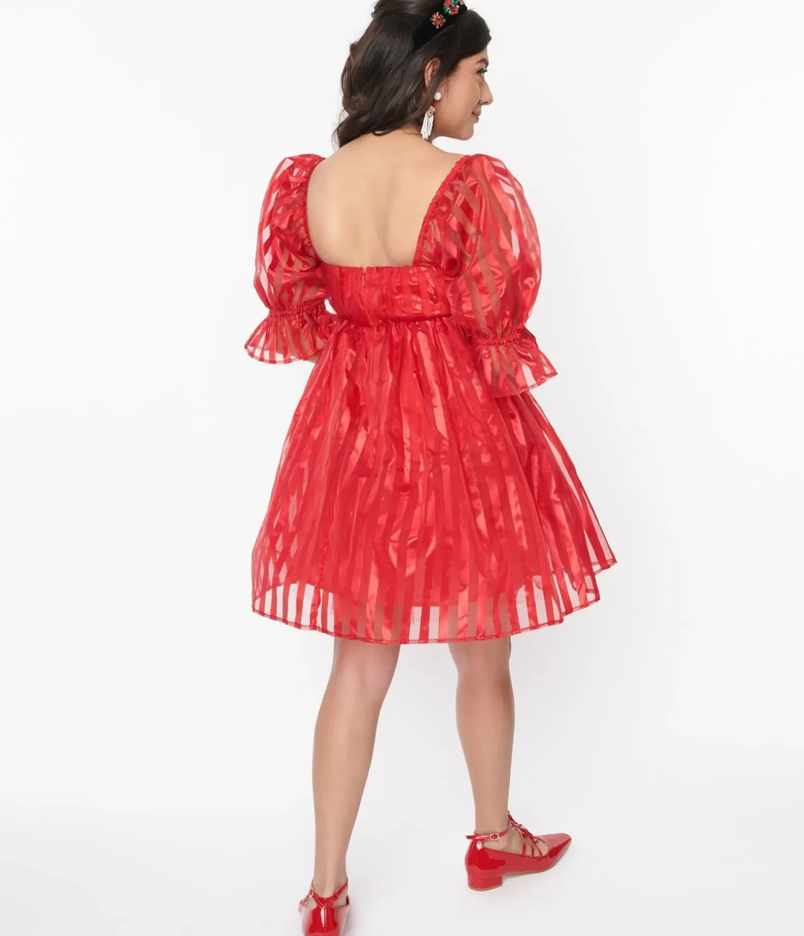 Unique Vintage Babydoll|Babydoll>Smak Parlour Red Striped Love Interest Babydoll Dress