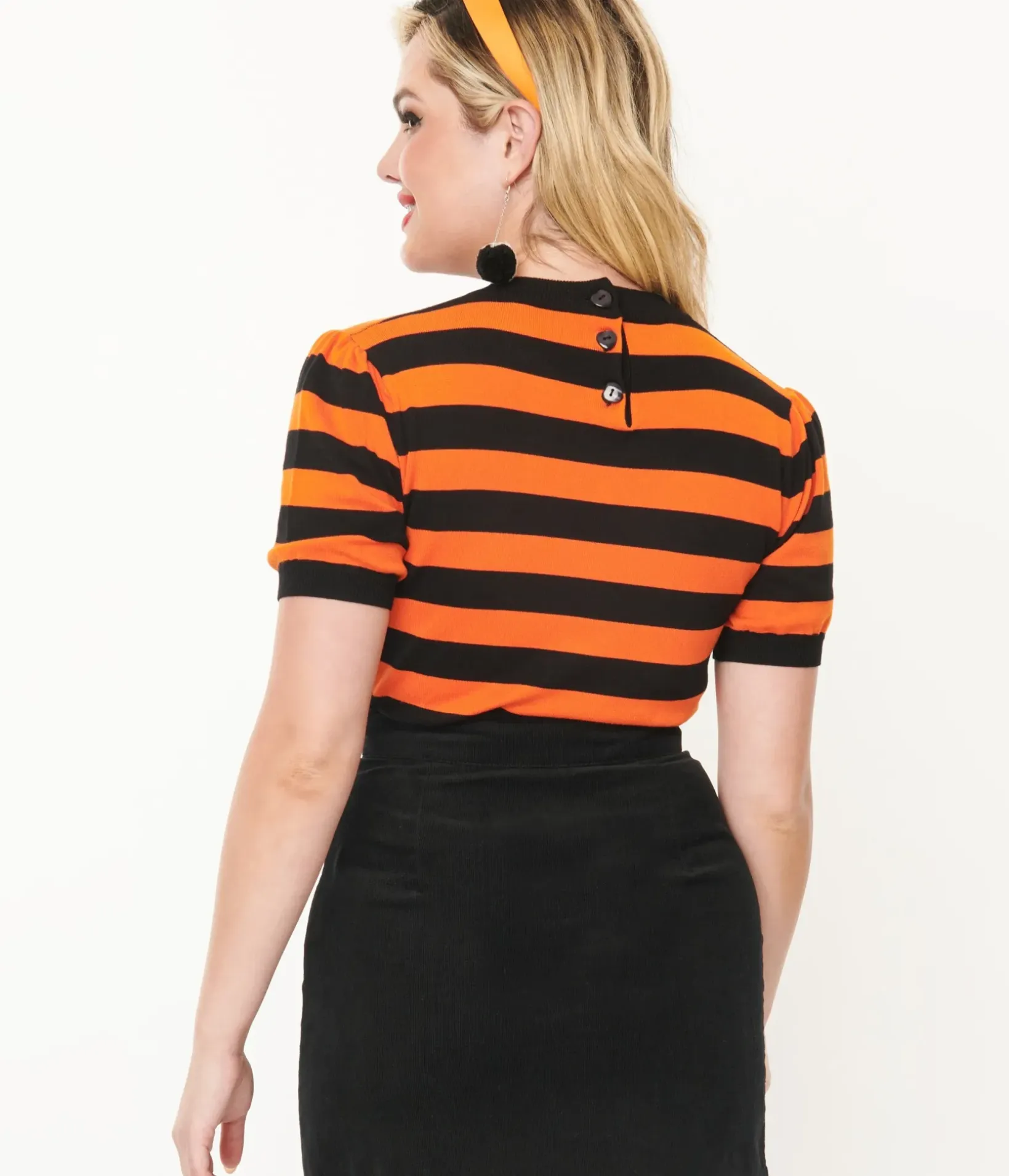 Unique Vintage Halloween>Smak Parlour 1950s Black & Orange Stripe Heart Sweater