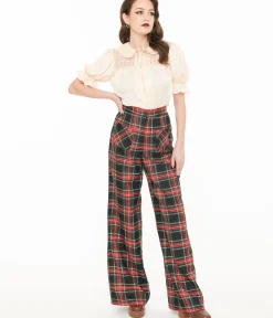Unique Vintage Pants|Work Wear>Smak Parlour 1960s Black & Red Plaid Wide Leg Trousers