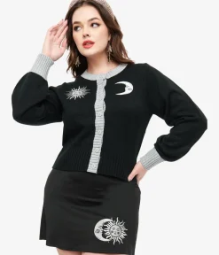 Unique Vintage Sweaters & Cardigans|All Things Black>Smak Parlour 1960s Black & Silver Celestial Embroidered Cropped Cardigan