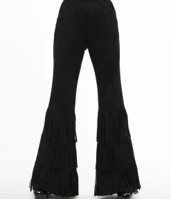 Unique Vintage Pants|All Things Black>Smak Parlour 1970s Black Suede Tassel Flare Pants