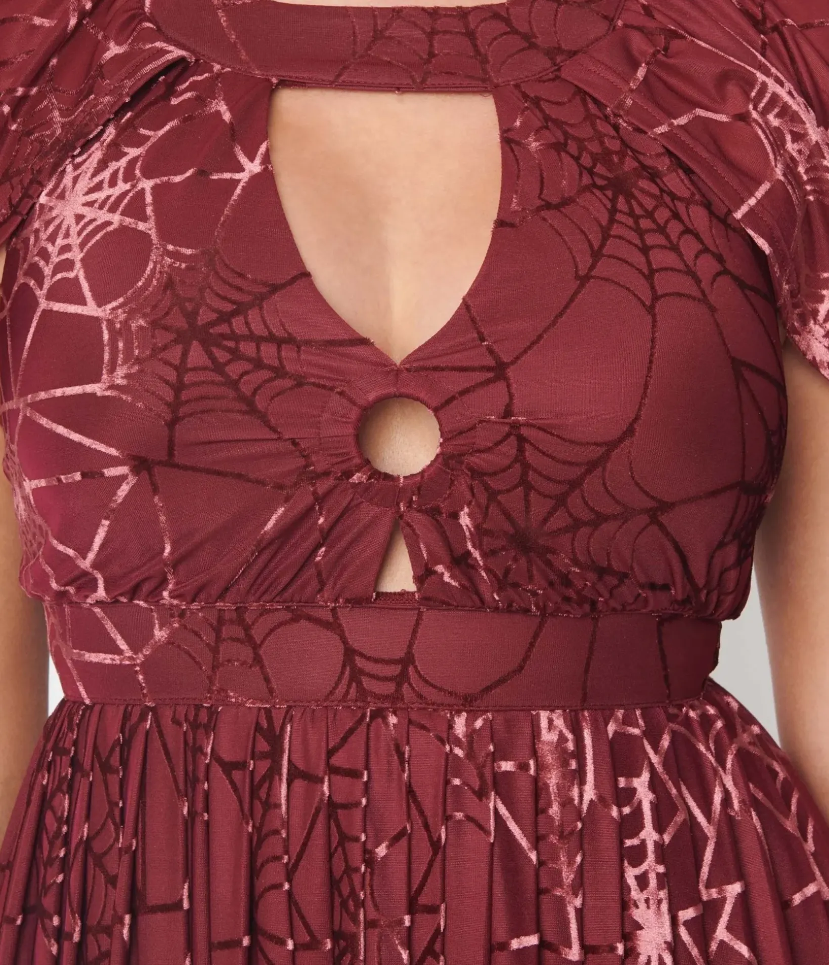 Unique Vintage Everyday Dresses|Halloween>Smak Parlour 1970s Burgundy & Velvet Spiderweb Cape Maxi Dress