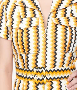 Unique Vintage Pocket Dresses|Rompers & Jumpsuits>Smak Parlour 1970s Candy Corn Zig Zag Stripe Flare Jumpsuit