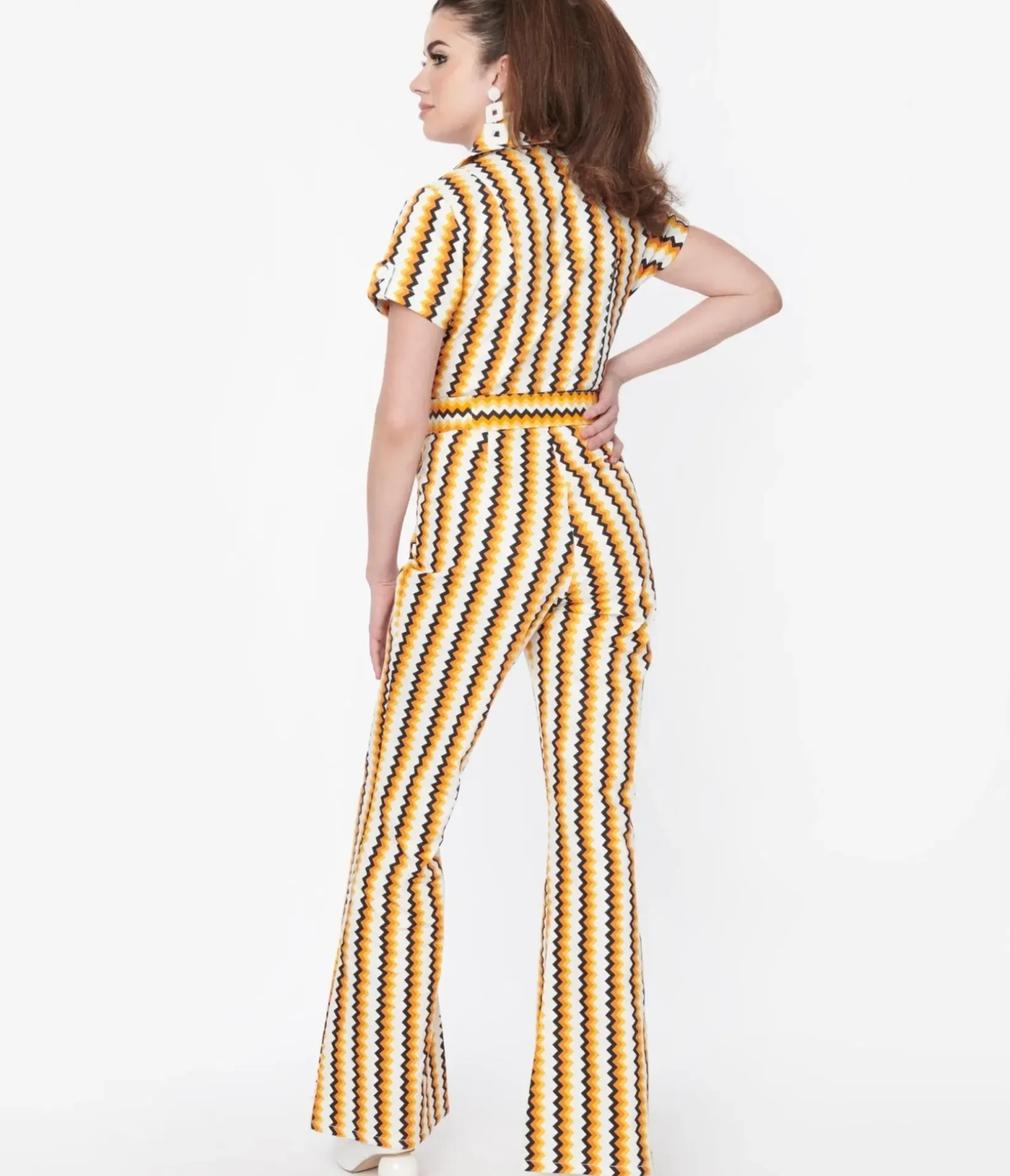 Unique Vintage Pocket Dresses|Rompers & Jumpsuits>Smak Parlour 1970s Candy Corn Zig Zag Stripe Flare Jumpsuit