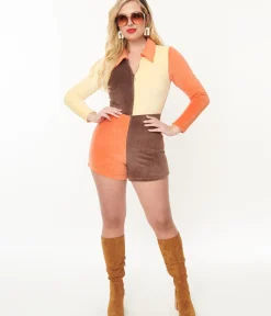 Unique Vintage Rompers & Jumpsuits>Smak Parlour 1960s Fall Color Block Terry Cloth Romper