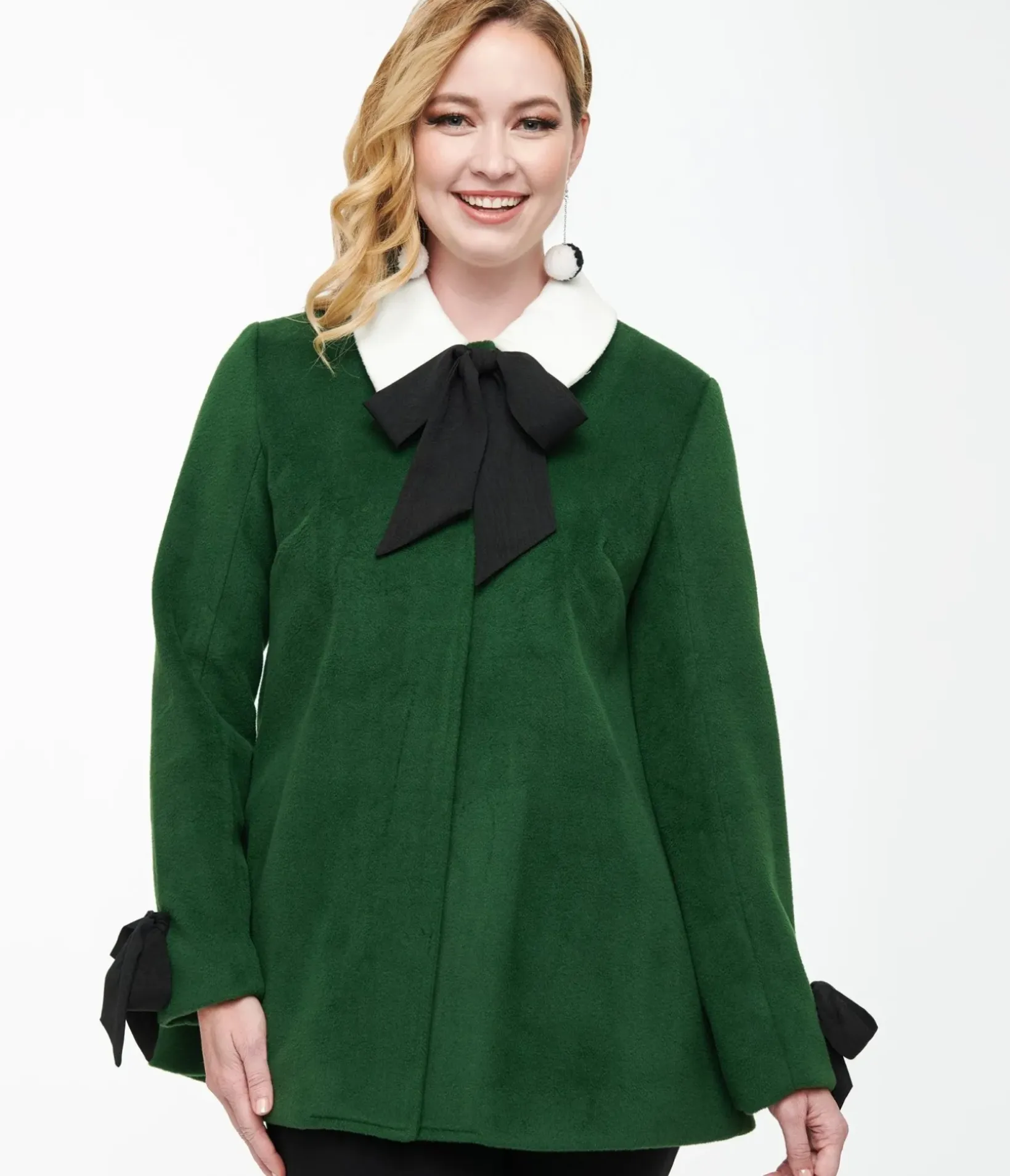 Unique Vintage Blouses|Coats & Jackets>Smak Parlour 1960s Green & Black Bows Topper Coat