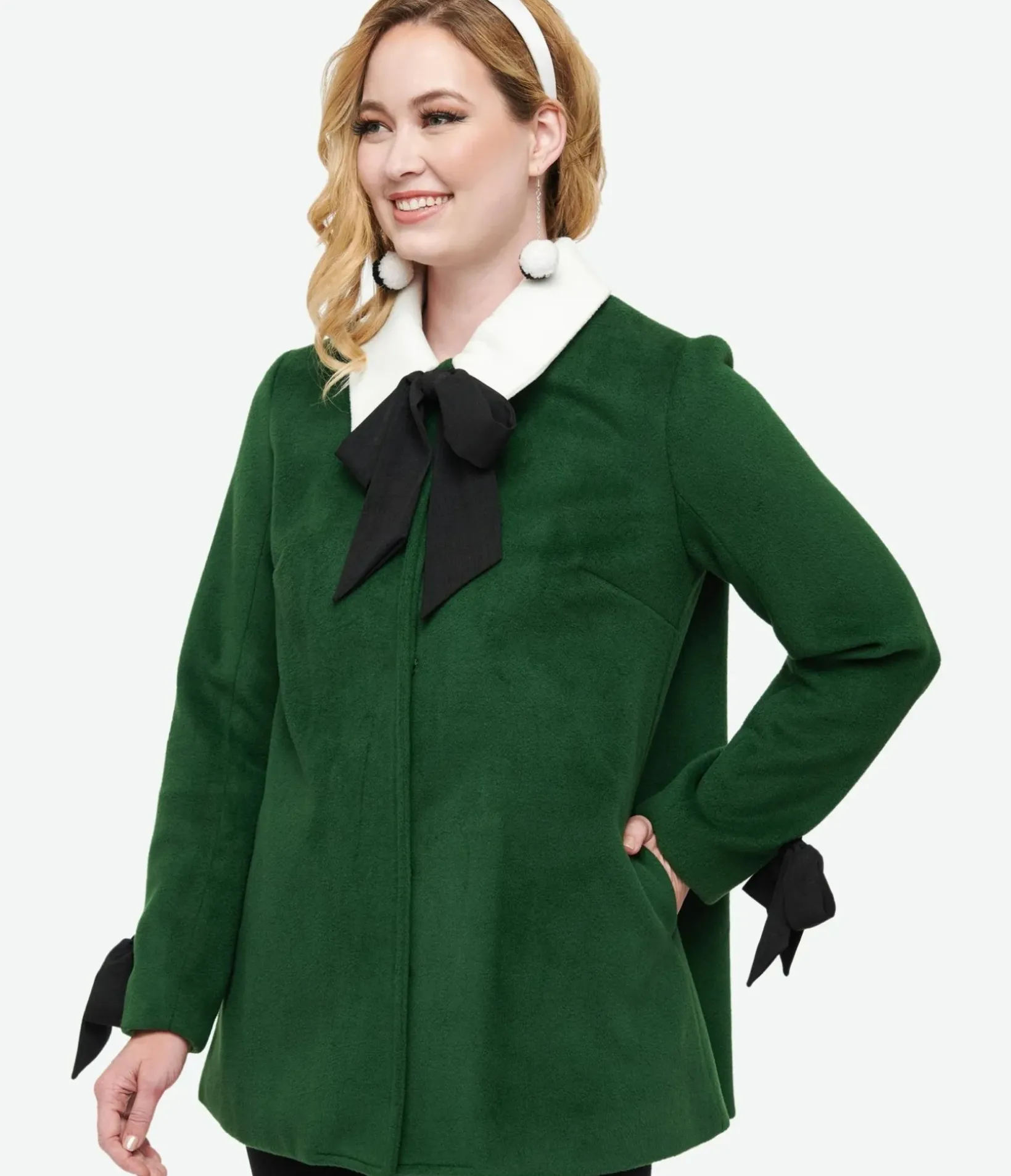 Unique Vintage Blouses|Coats & Jackets>Smak Parlour 1960s Green & Black Bows Topper Coat