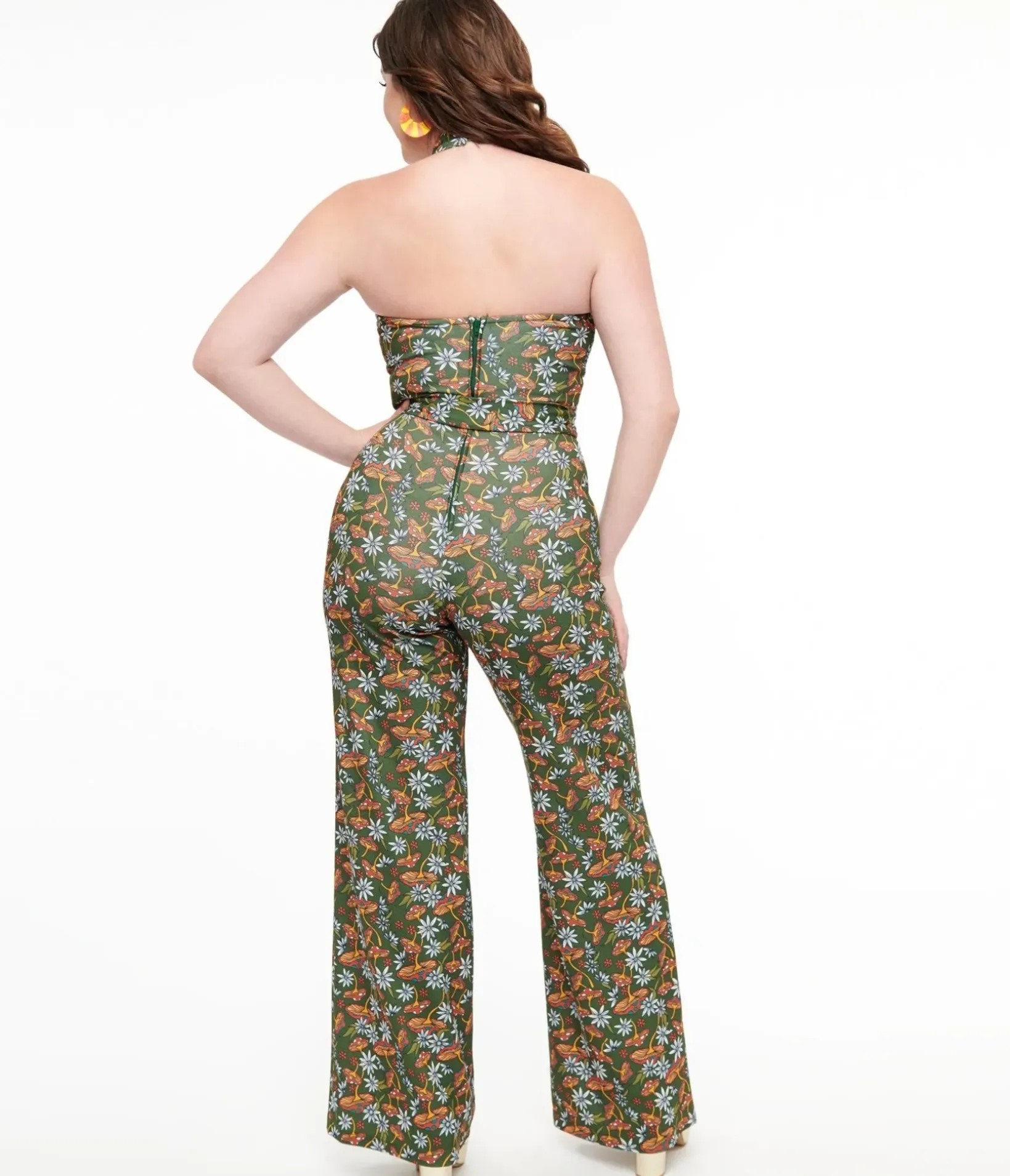 Unique Vintage Rompers & Jumpsuits>Smak Parlour 1960s Green & Orange Mushroom Glamour Goddess Jumpsuit
