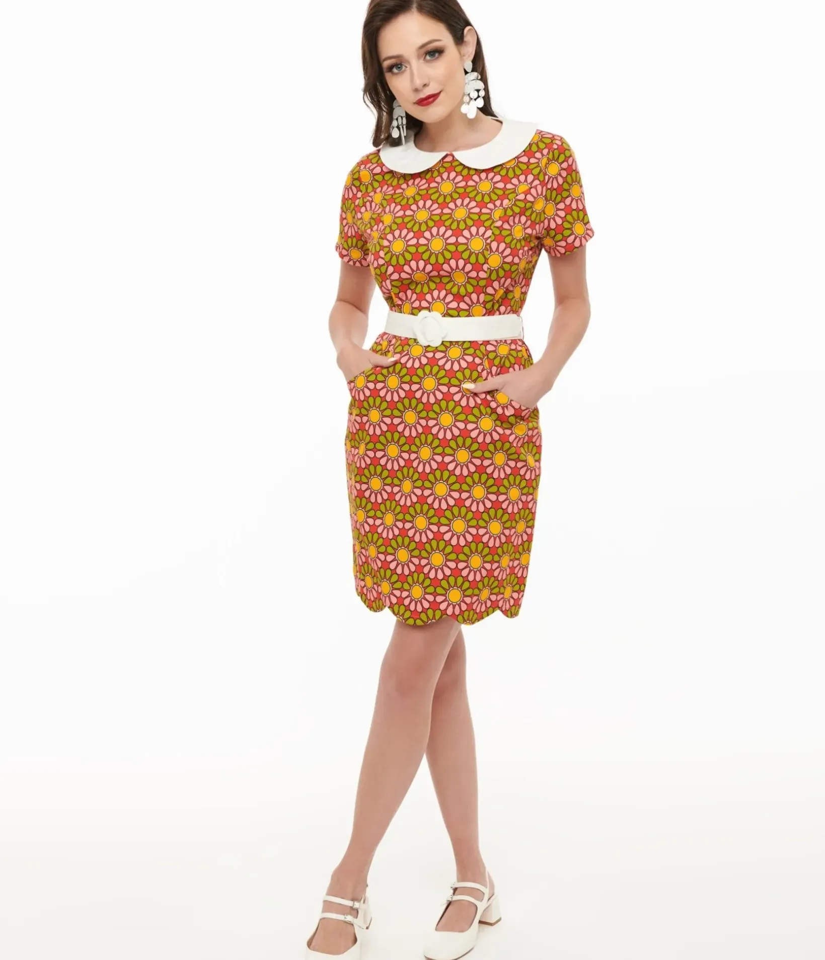 Unique Vintage Pocket Dresses|Everyday Dresses>Smak Parlour 1960s Green & Pink Flower Power Mini Dress