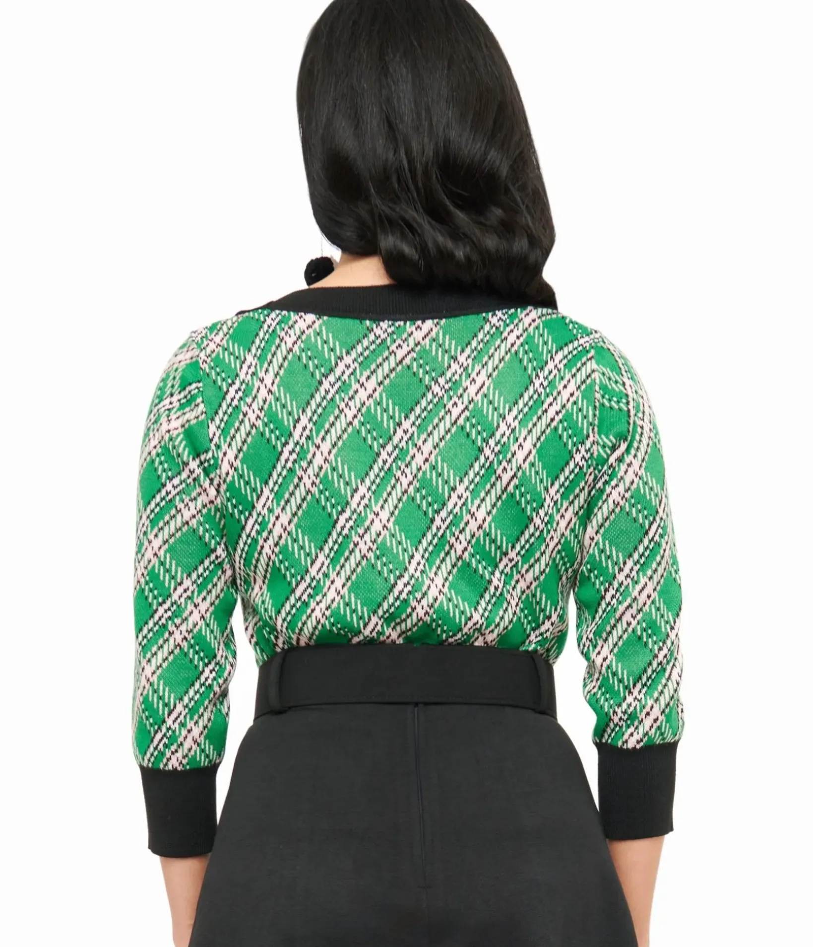 Unique Vintage Sweaters & Cardigans>Smak Parlour 1960s Green Plaid & Hedgehog Sweater