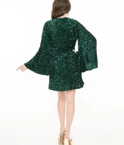 Unique Vintage Fit & Flare|Pocket Dresses>Smak Parlour 1960s Green Sequin Downtown Scene Mini Dress