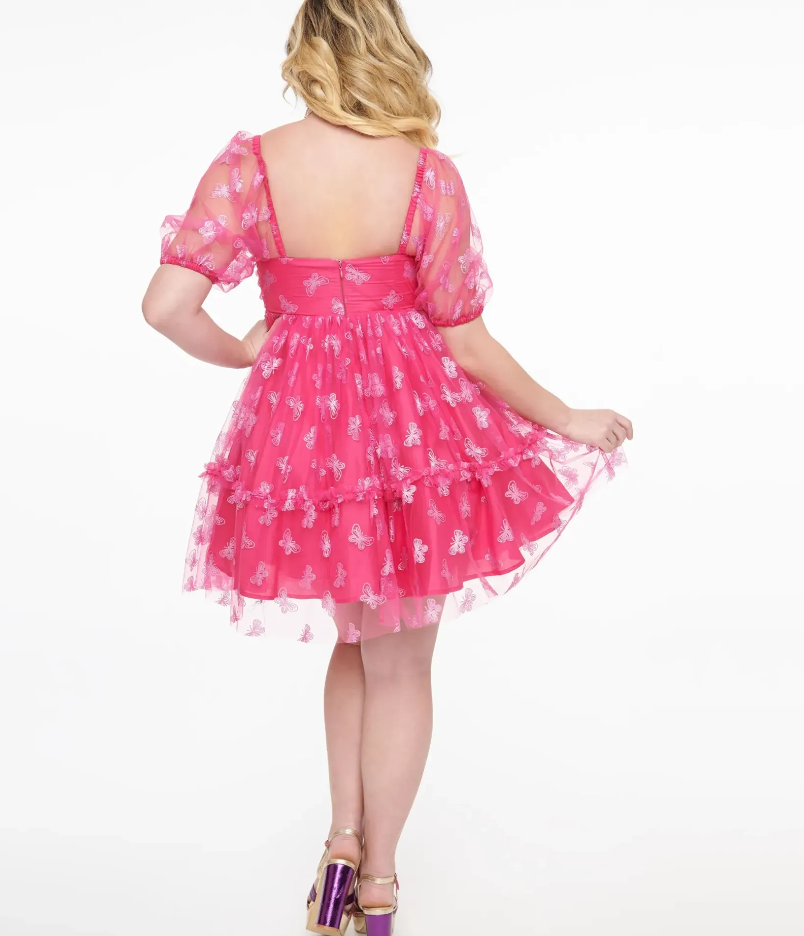 Unique Vintage Babydoll|Babydoll>Smak Parlour 1960s Hot Pink Glitter Butterfly Babydoll Dress