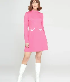 Unique Vintage Fit & Flare|Everyday Dresses>Smak Parlour 1960s Hot Pink Mock Turtleneck Fit & Flare Dress
