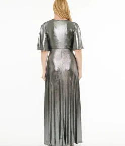 Unique Vintage Maxi|Everyday Dresses>Smak Parlour 1970s Metallic Silver Cutout Maxi Dress