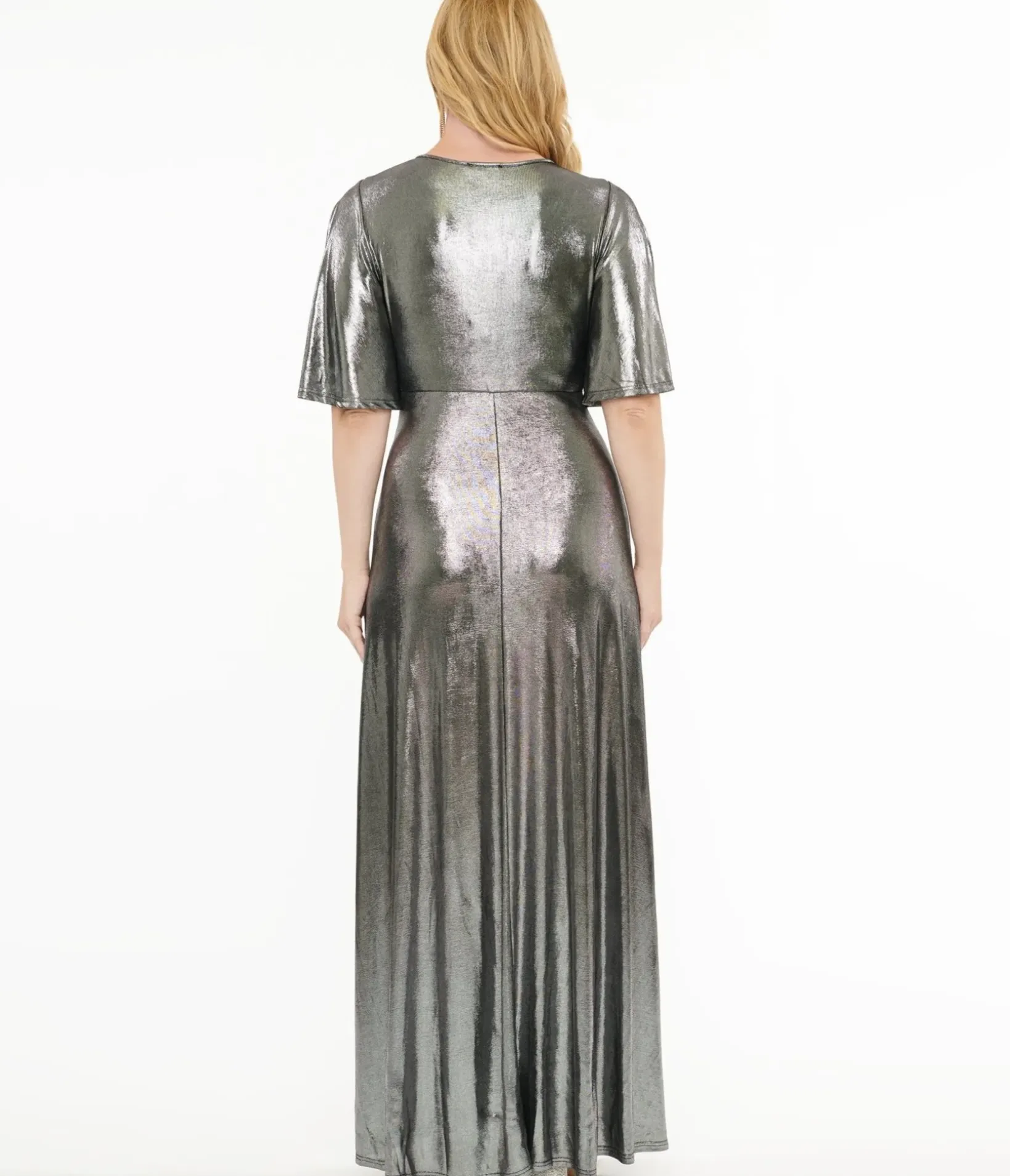 Unique Vintage Maxi|Everyday Dresses>Smak Parlour 1970s Metallic Silver Cutout Maxi Dress