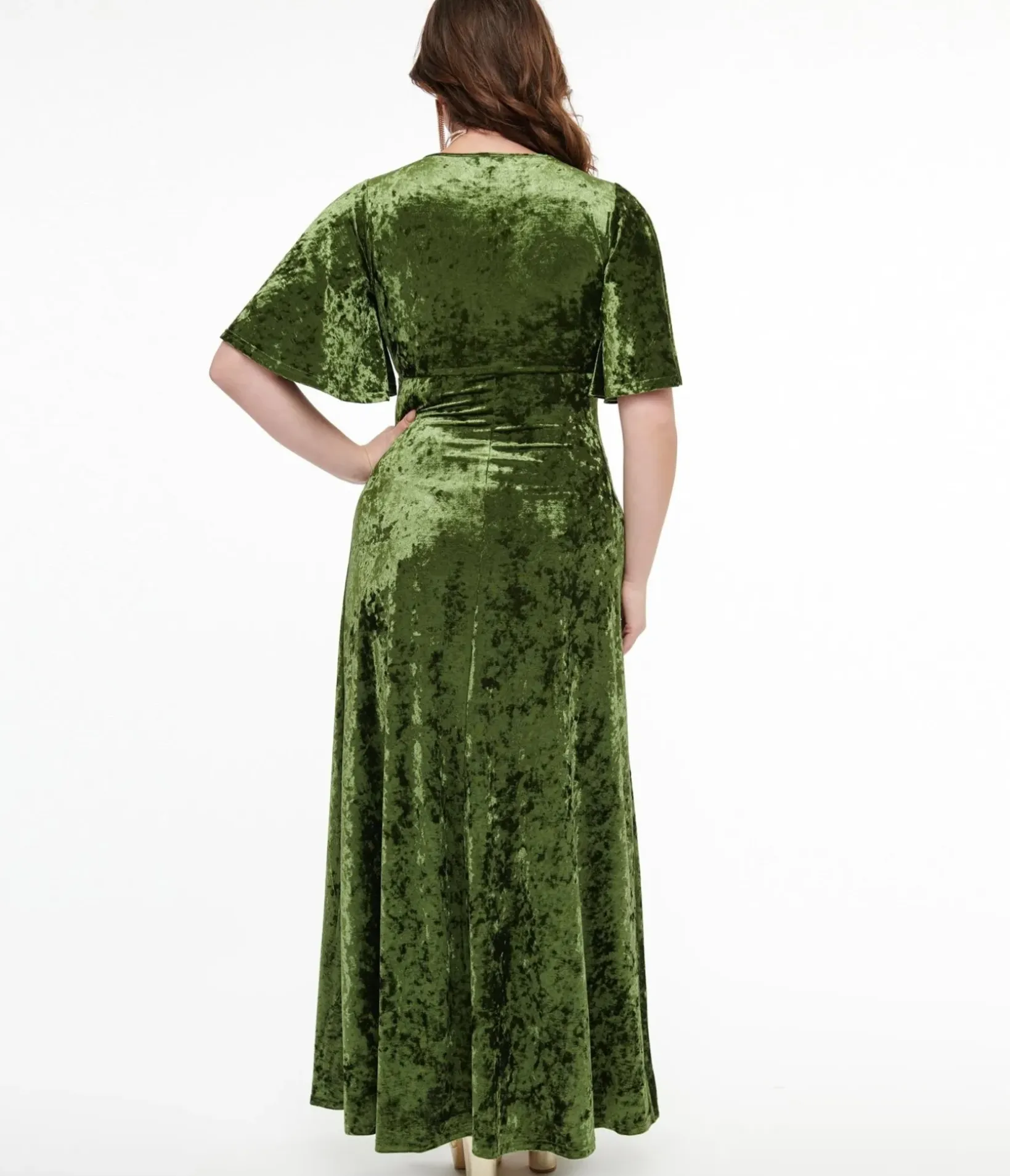 Unique Vintage Maxi|Everyday Dresses>Smak Parlour 1970s Mossy Green Velvet Cutout Maxi Dress