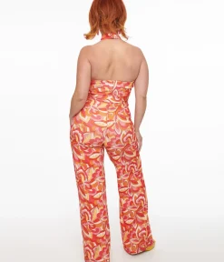 Unique Vintage Rompers & Jumpsuits>Smak Parlour 1960s Orange Psychedelic Paisley Glamour Goddess Jumpsuit