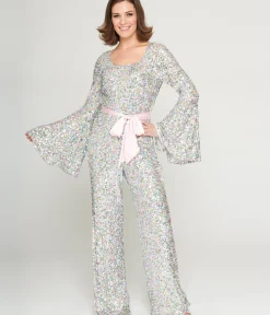Unique Vintage Rompers & Jumpsuits>Smak Parlour 1960s Pastel Rainbow Sequin Bell Sleeve Jumpsuit
