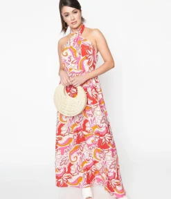 Unique Vintage Maxi|Everyday Dresses>Smak Parlour 1970s Pink & Red Floral Budding Romance Maxi Dress