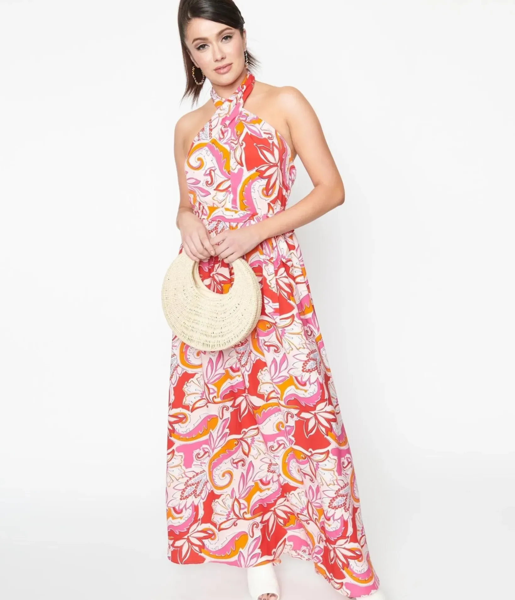 Unique Vintage Maxi|Everyday Dresses>Smak Parlour 1970s Pink & Red Floral Budding Romance Maxi Dress