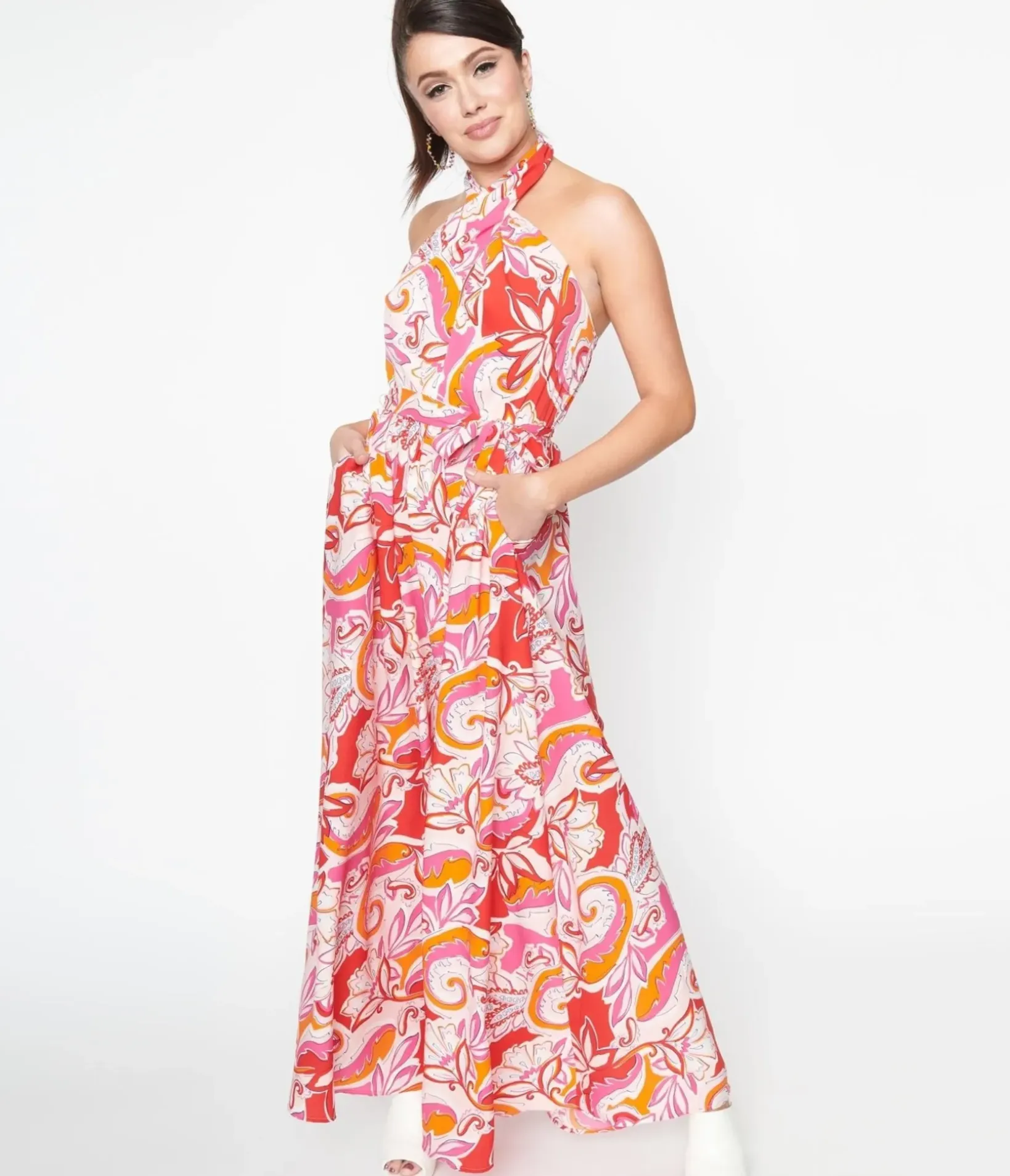 Unique Vintage Maxi|Everyday Dresses>Smak Parlour 1970s Pink & Red Floral Budding Romance Maxi Dress