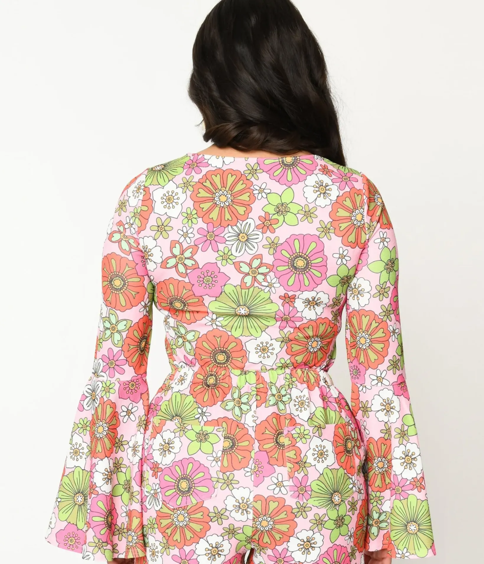 Unique Vintage All Things Pink>Smak Parlour 1960s Pink Retro Bloom Trumpet Sleeve Top