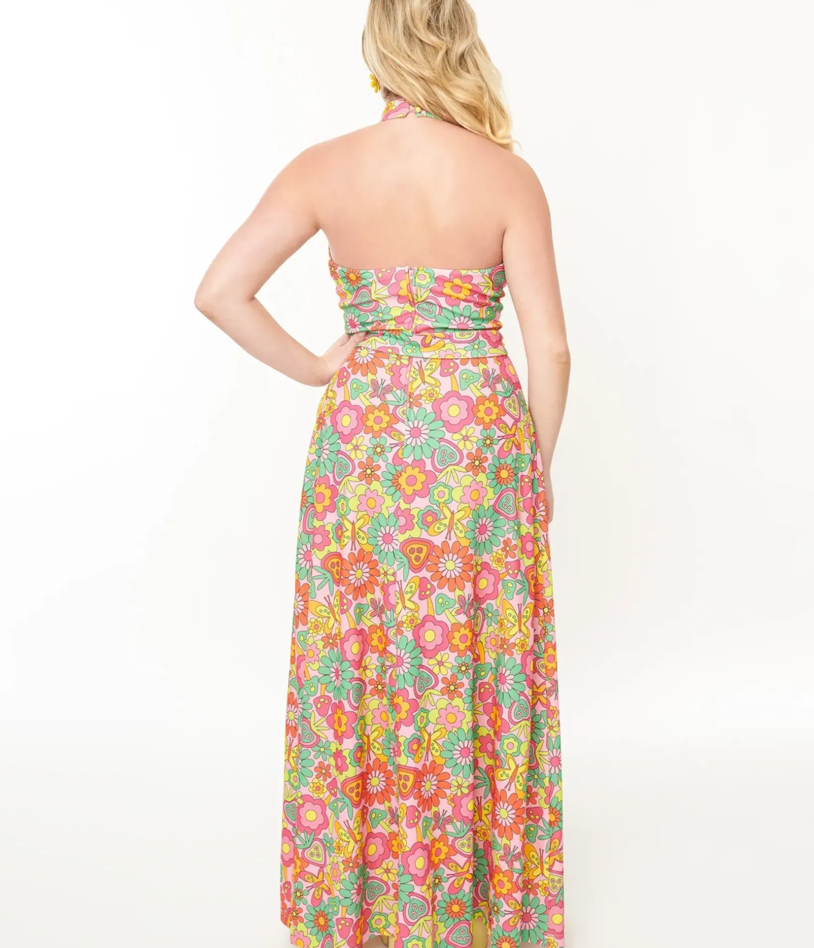 Unique Vintage Maxi|Everyday Dresses>Smak Parlour 1960s Pink Strawberry Fields Halter Maxi Dress