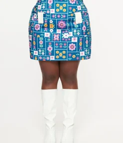 Unique Vintage Skirts|Skirts>Smak Parlour 1960s Plus Size Teal Wallpaper Floral Print Mod Skirt
