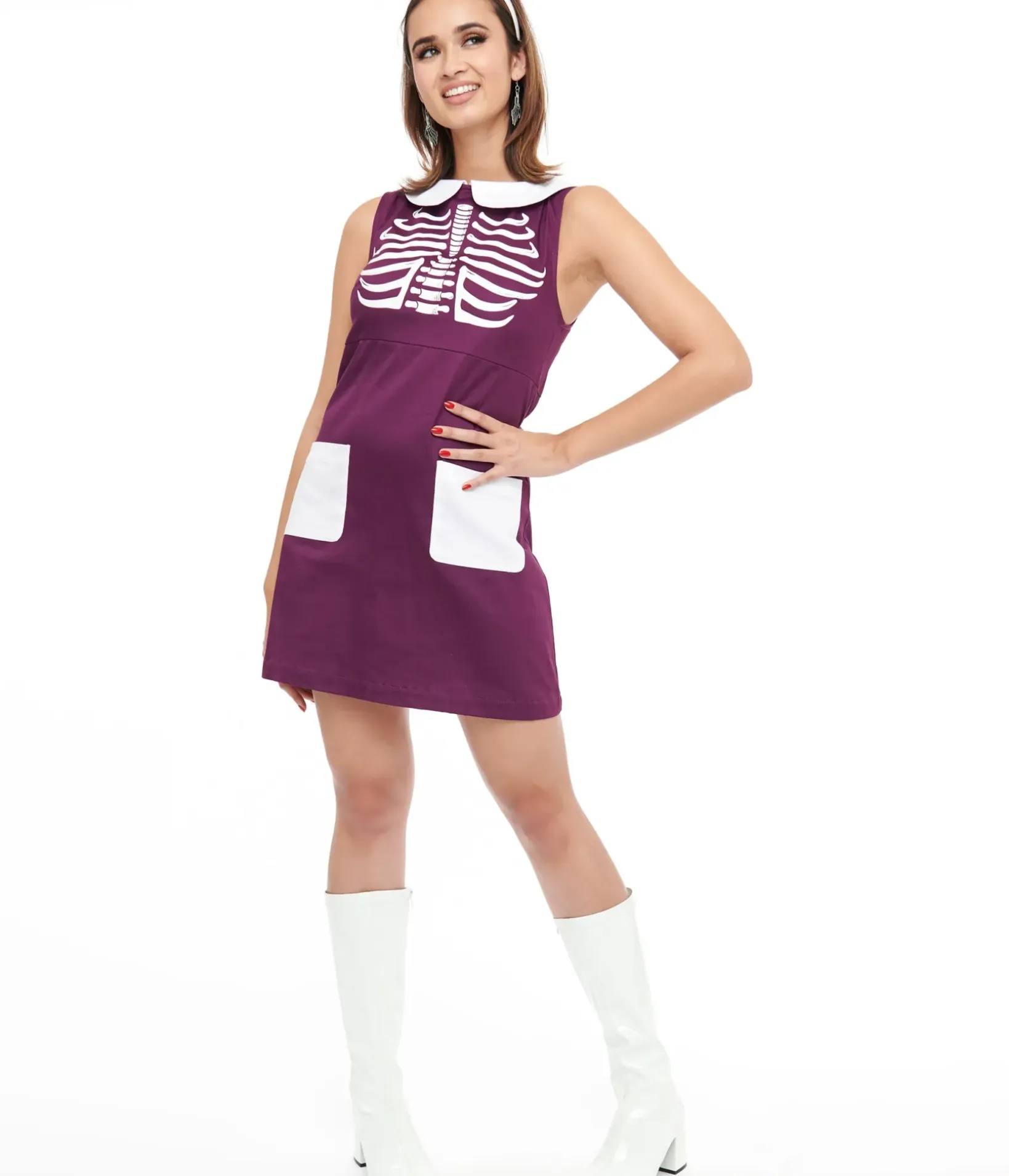 Unique Vintage Pocket Dresses|Everyday Dresses>Smak Parlour 1960s Purple & White Skeleton Power Mini Dress