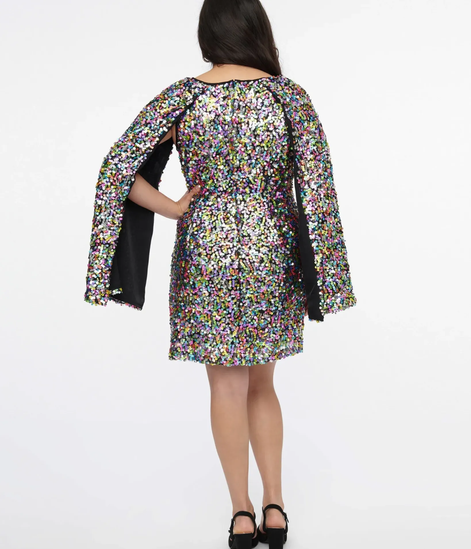 Unique Vintage Everyday Dresses>Smak Parlour 1960s Rainbow Sequin Cape Sleeve Shift Dress