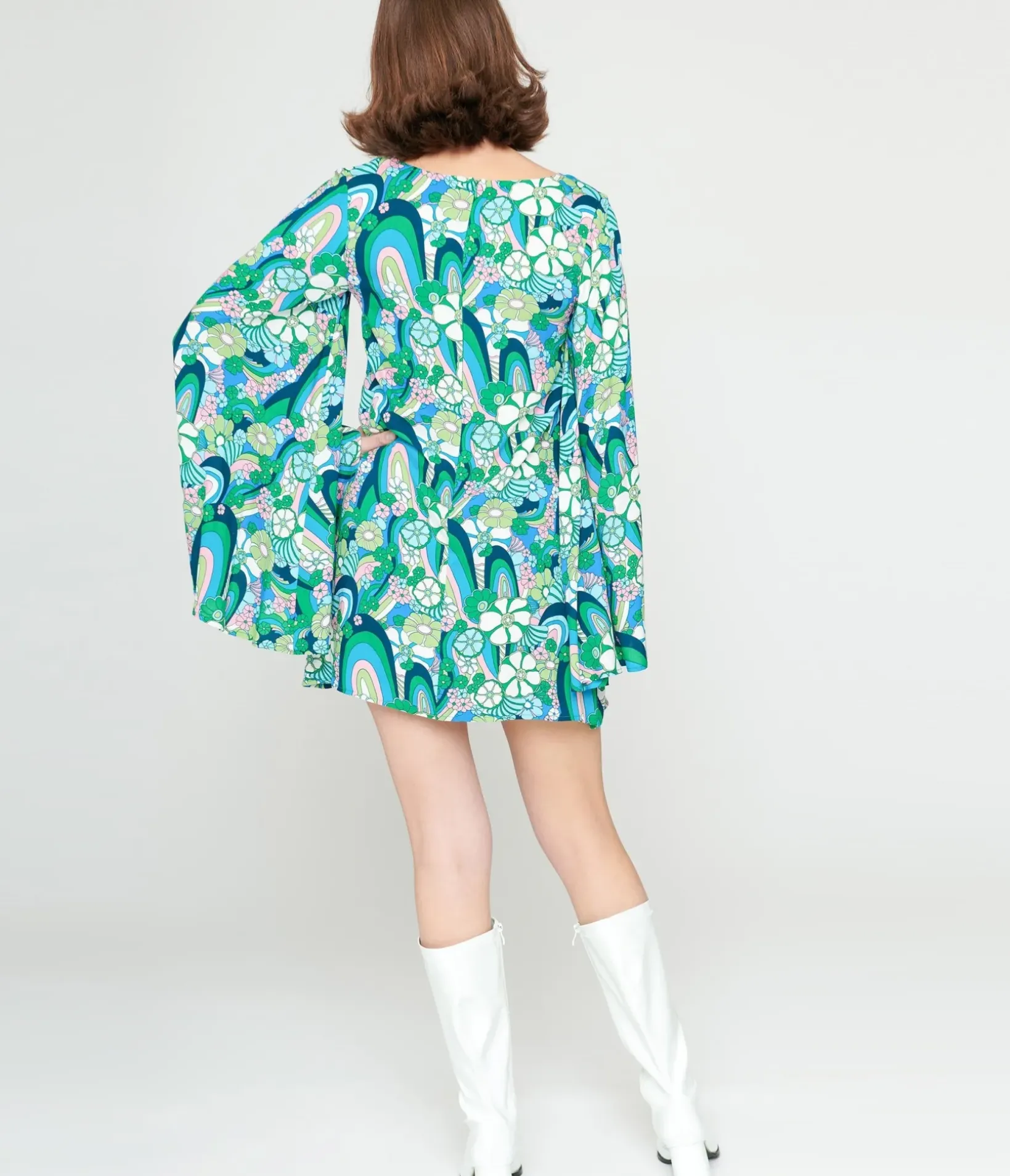 Unique Vintage Everyday Dresses>Smak Parlour 1960s Teal Floral Psychedelic Downtown Scene Mini Dress