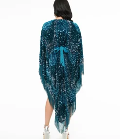Unique Vintage Maxi|Caftans>Smak Parlour 1970s Teal Sequin Fringe Caftan Dress