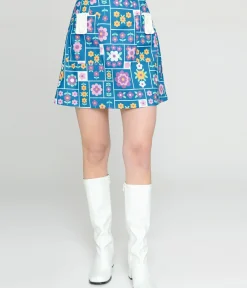 Unique Vintage Skirts>Smak Parlour 1960s Teal Wallpaper Floral Print Mod Skirt