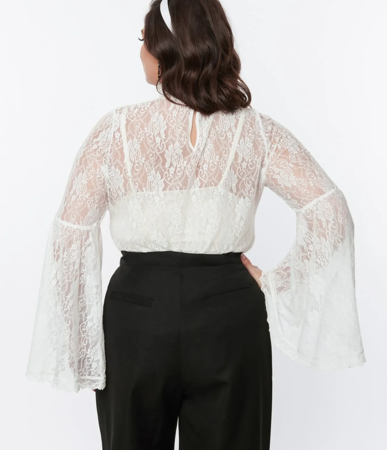 Unique Vintage Work Wear>Smak Parlour White Lace Bell Sleeve Blouse