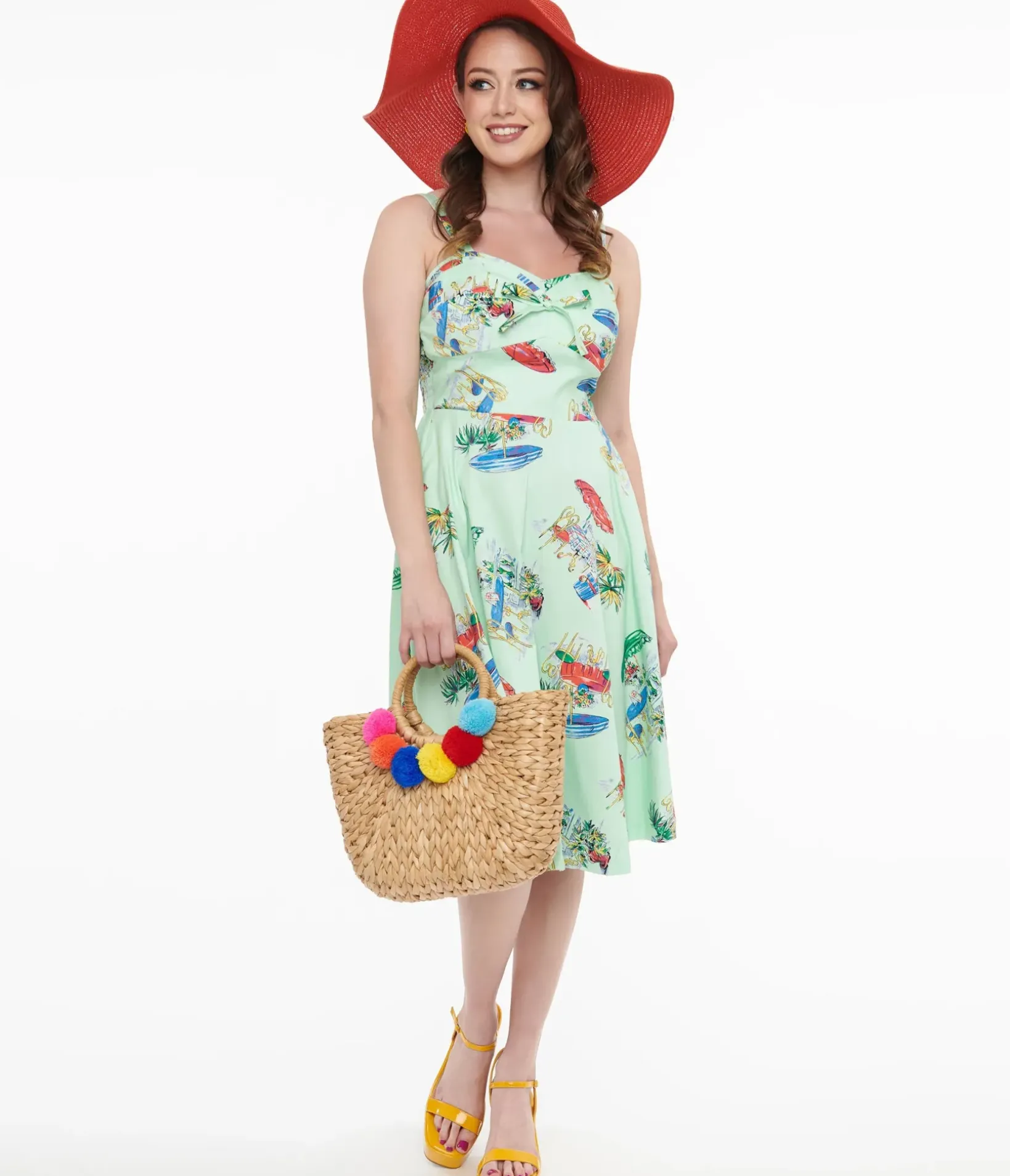 Unique Vintage Swing|Pocket Dresses>1950s Mint Green Le Parisian Cafe Print Shellie Swing Dress