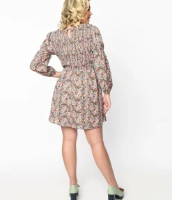 Unique Vintage Babydoll|Babydoll>1970s Multicolor Ditsy Floral Babydoll Dress