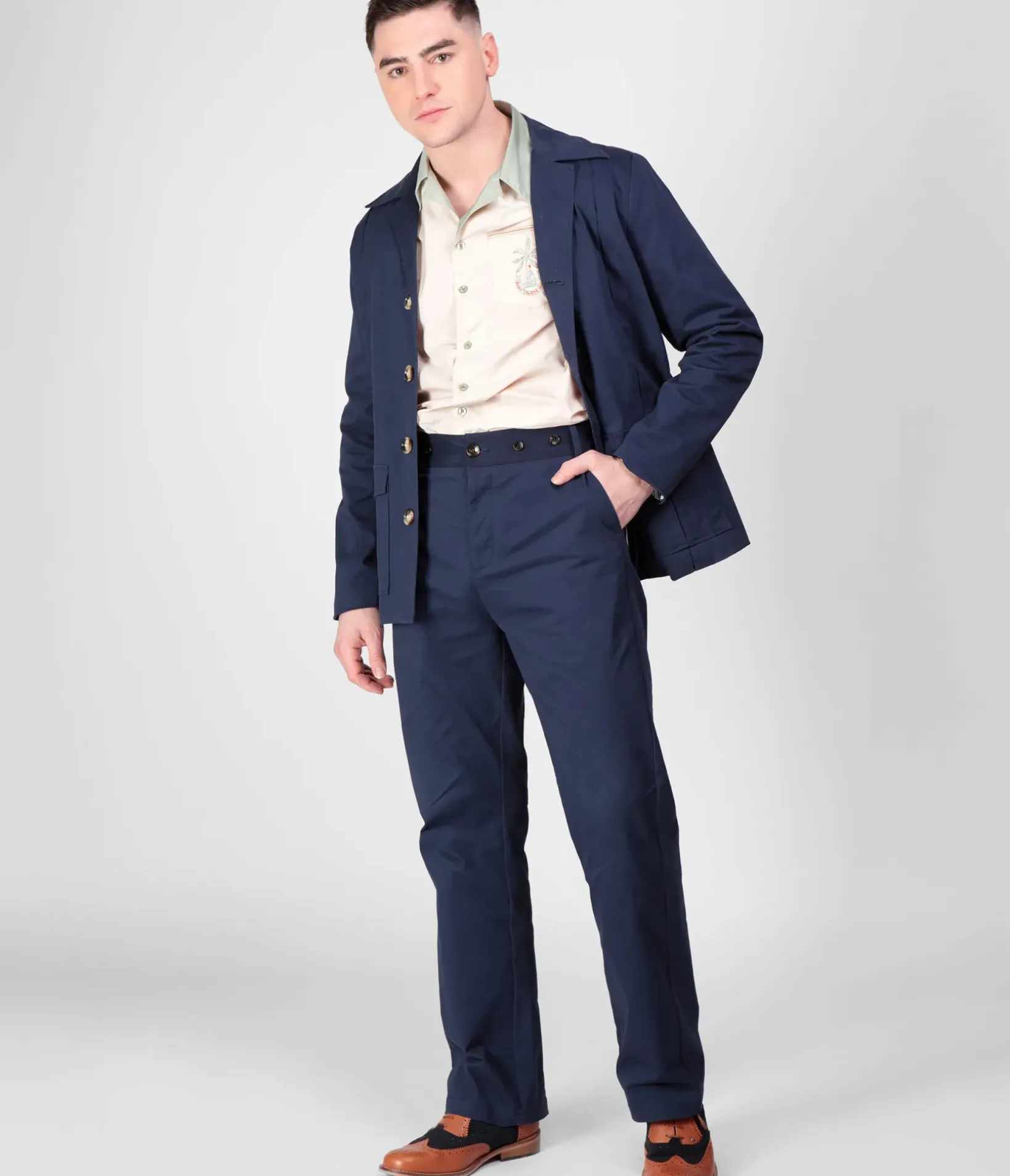 Unique Vintage Pants>1960s Navy High Waisted Ethan Trousers
