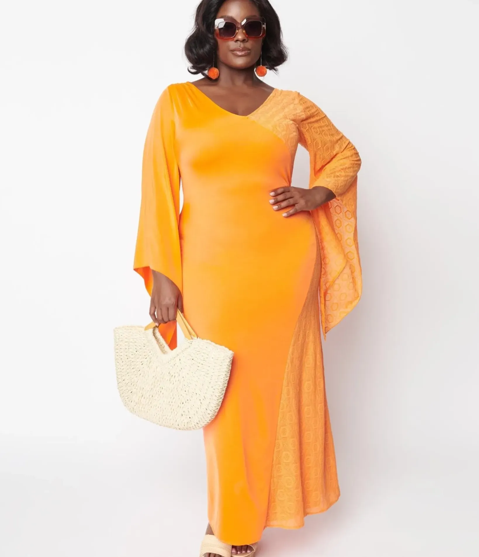 Unique Vintage Maxi|Midi & Maxi>1970s Neon Orange Lace Maxi Dress