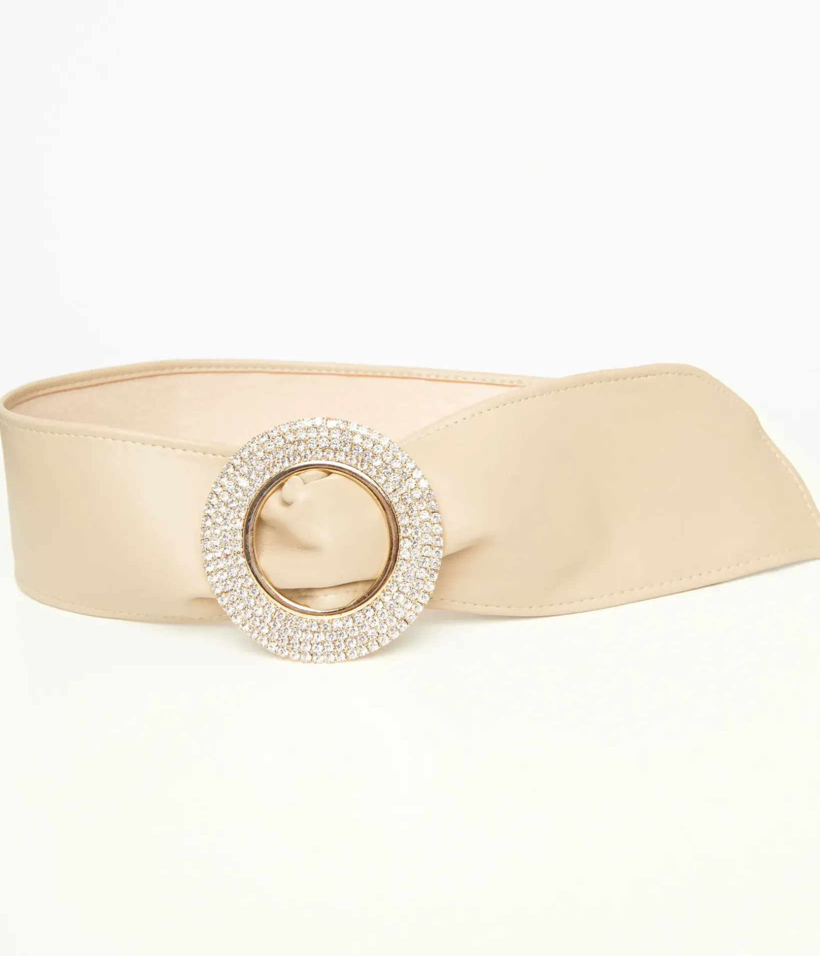 Unique Vintage Belts>1960s Nude & Silver Rhinestone Buckle Belt