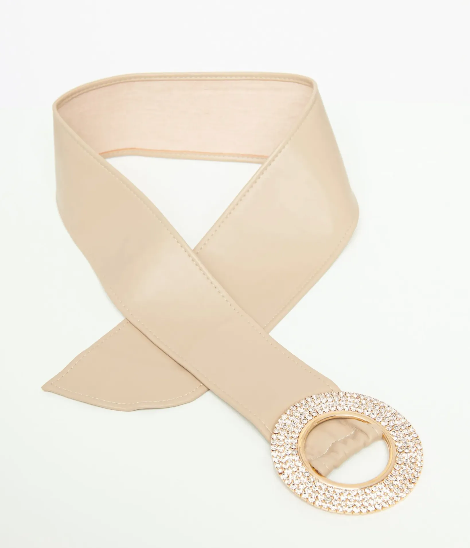 Unique Vintage Belts>1960s Nude & Silver Rhinestone Buckle Belt