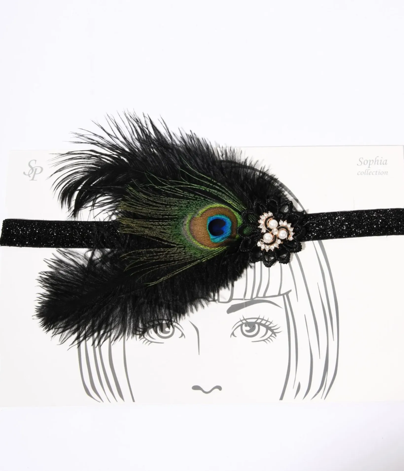 Unique Vintage Special Occasion|Flapper Accessories>1920s Peacock Feather & Pearl Gem Flapper Headband