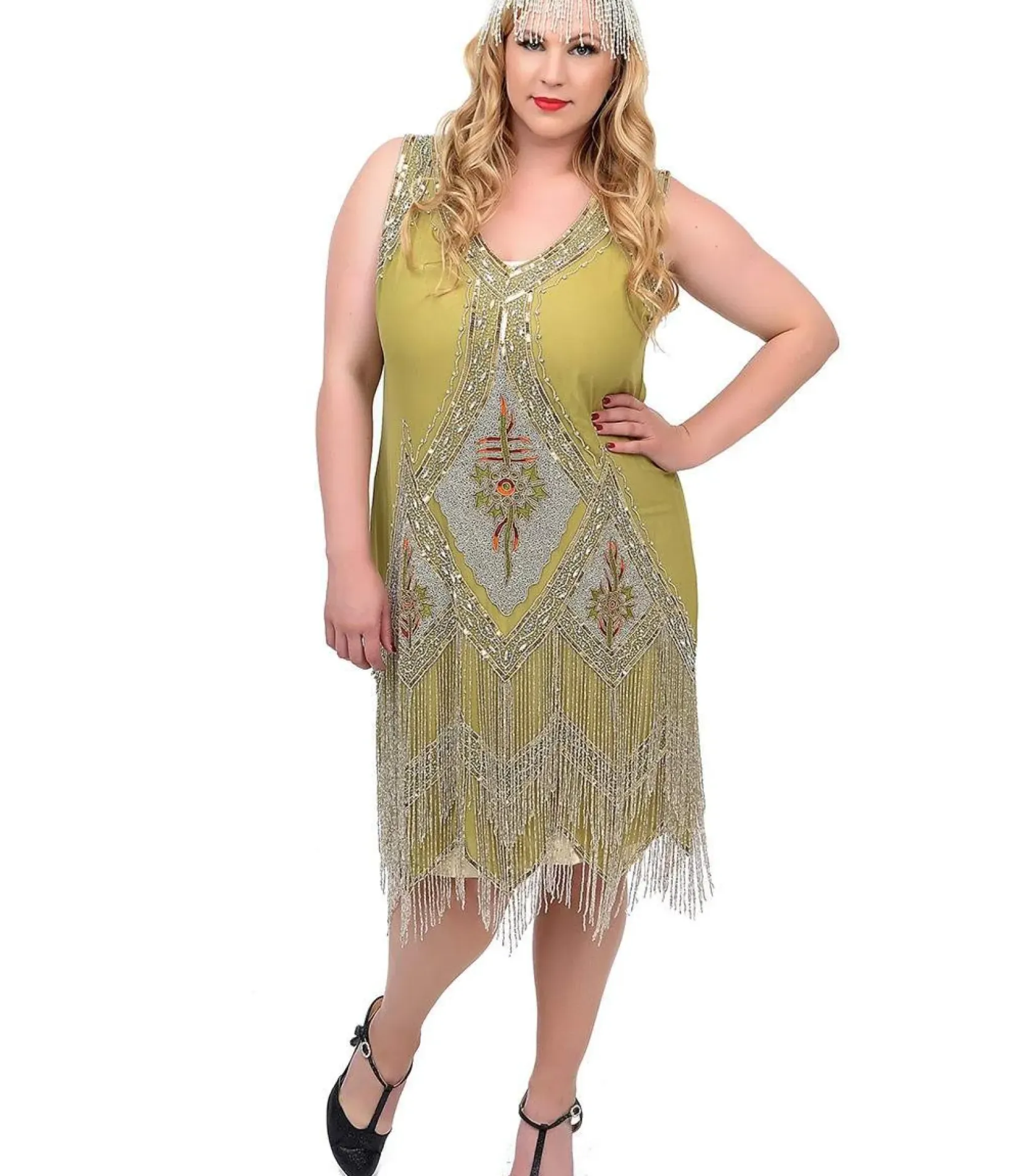 Unique Vintage Special Occasion|Bridesmaid Dresses>Special Order - Plus Size 1920s Green & Silver Embroidered & Hand Beaded Somerset Flapper Dress