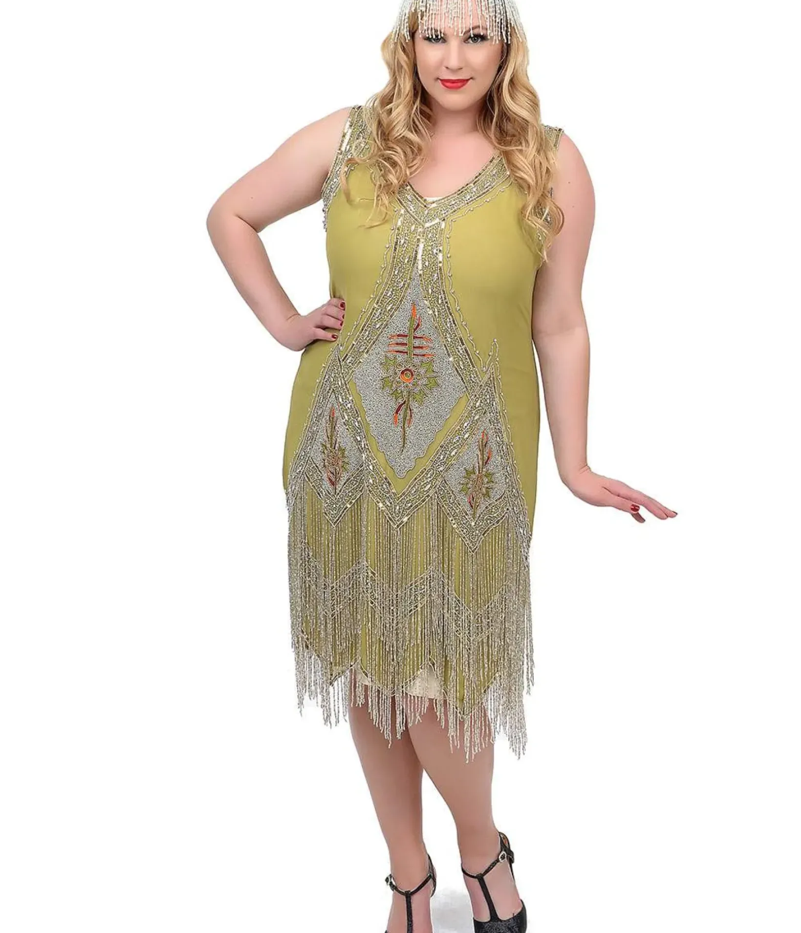 Unique Vintage Special Occasion|Bridesmaid Dresses>Special Order - Plus Size 1920s Green & Silver Embroidered & Hand Beaded Somerset Flapper Dress