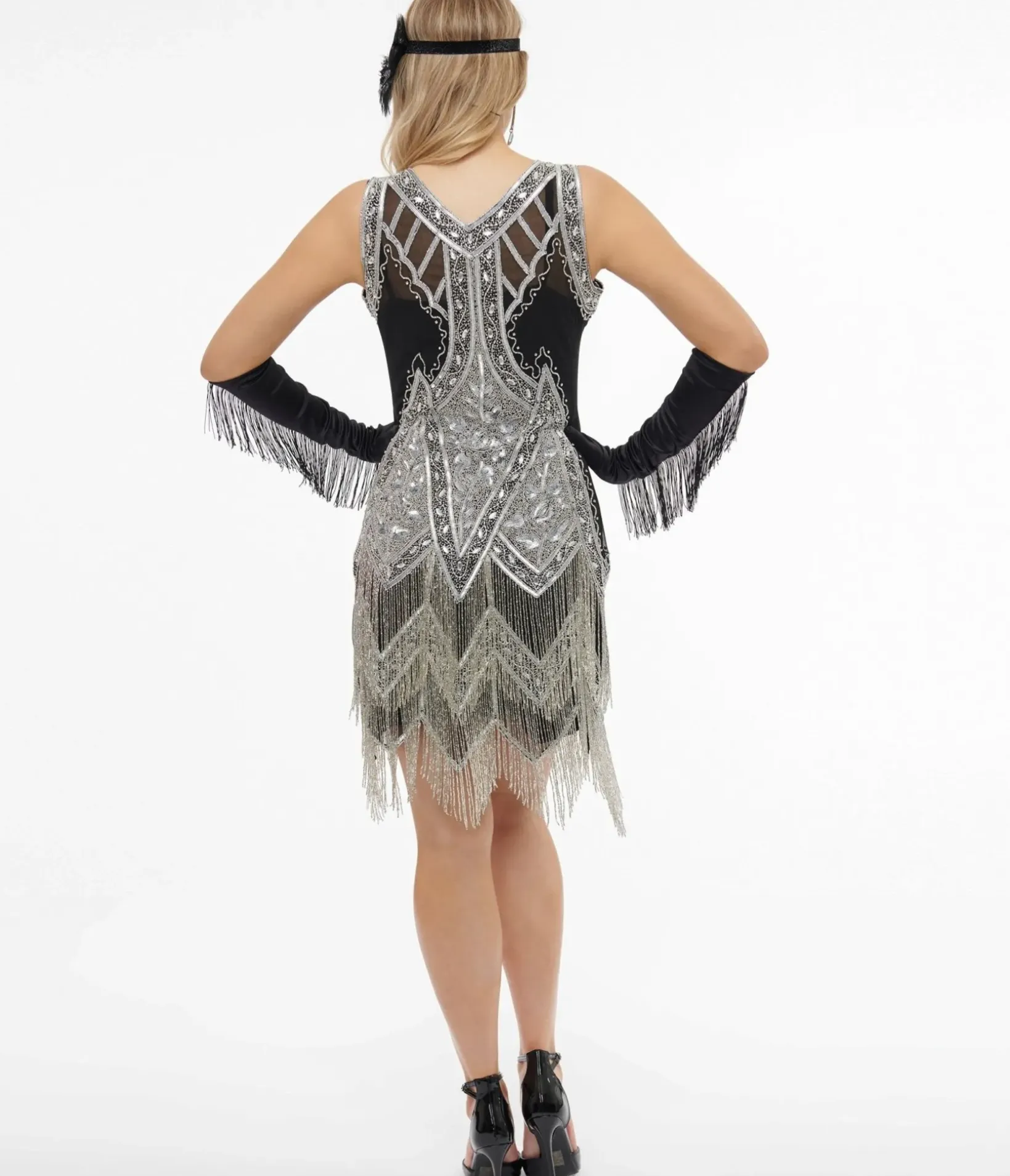 Unique Vintage Special Occasion|Bridesmaid Dresses>Special Order - 1920s Silver & Black Embroidered & Hand Beaded Somerset Flapper Dress