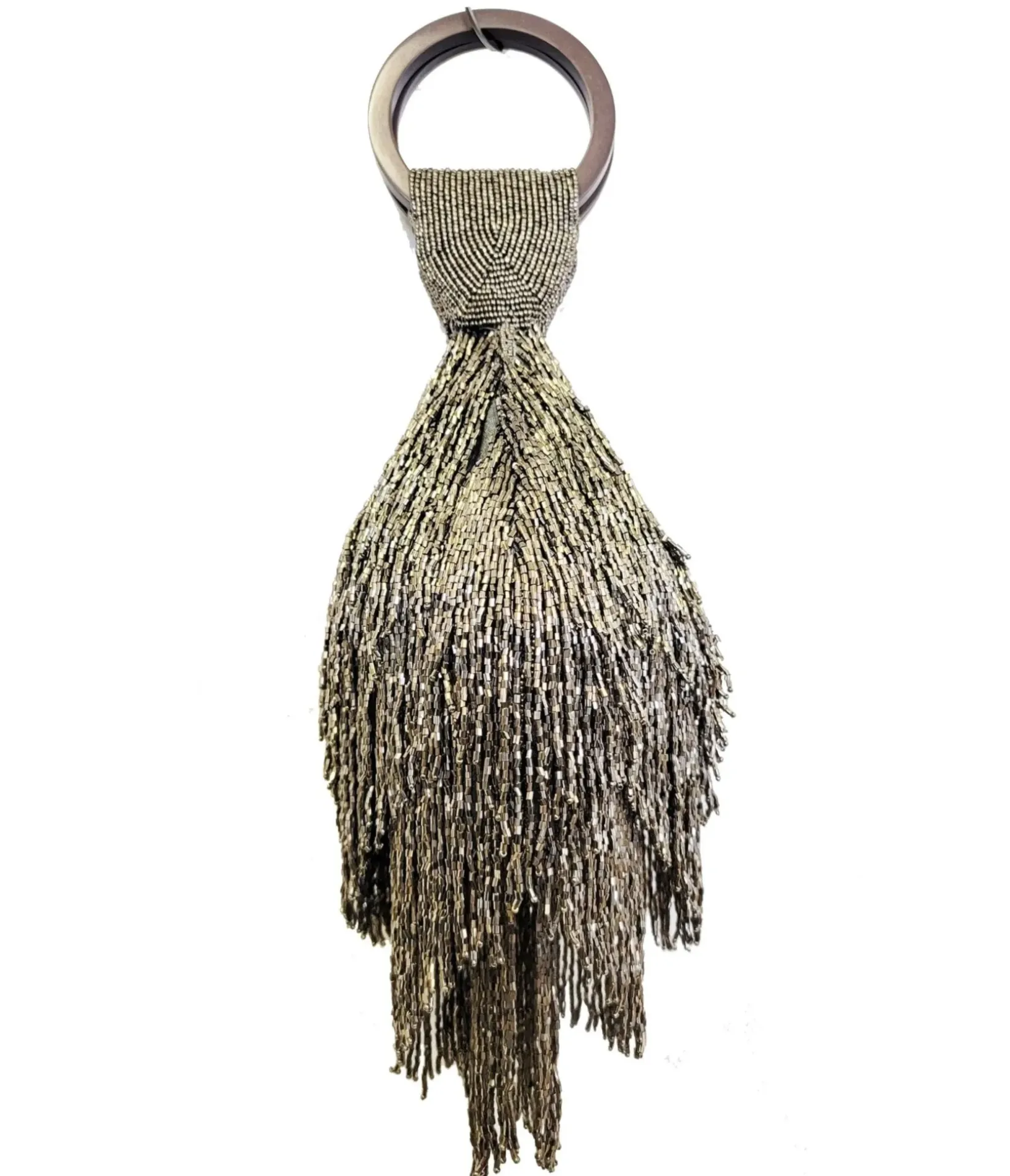 Unique Vintage Special Occasion|Prom Accessories>1920s Pewter Beaded Fringe Wristlet
