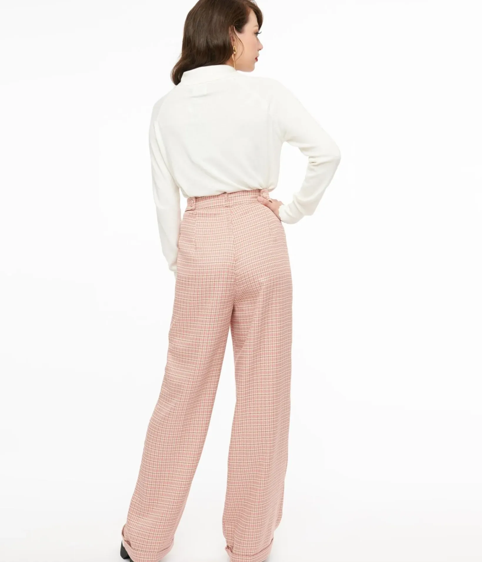 Unique Vintage Pants|Work Wear>1940s Pink Check Ruby Trousers