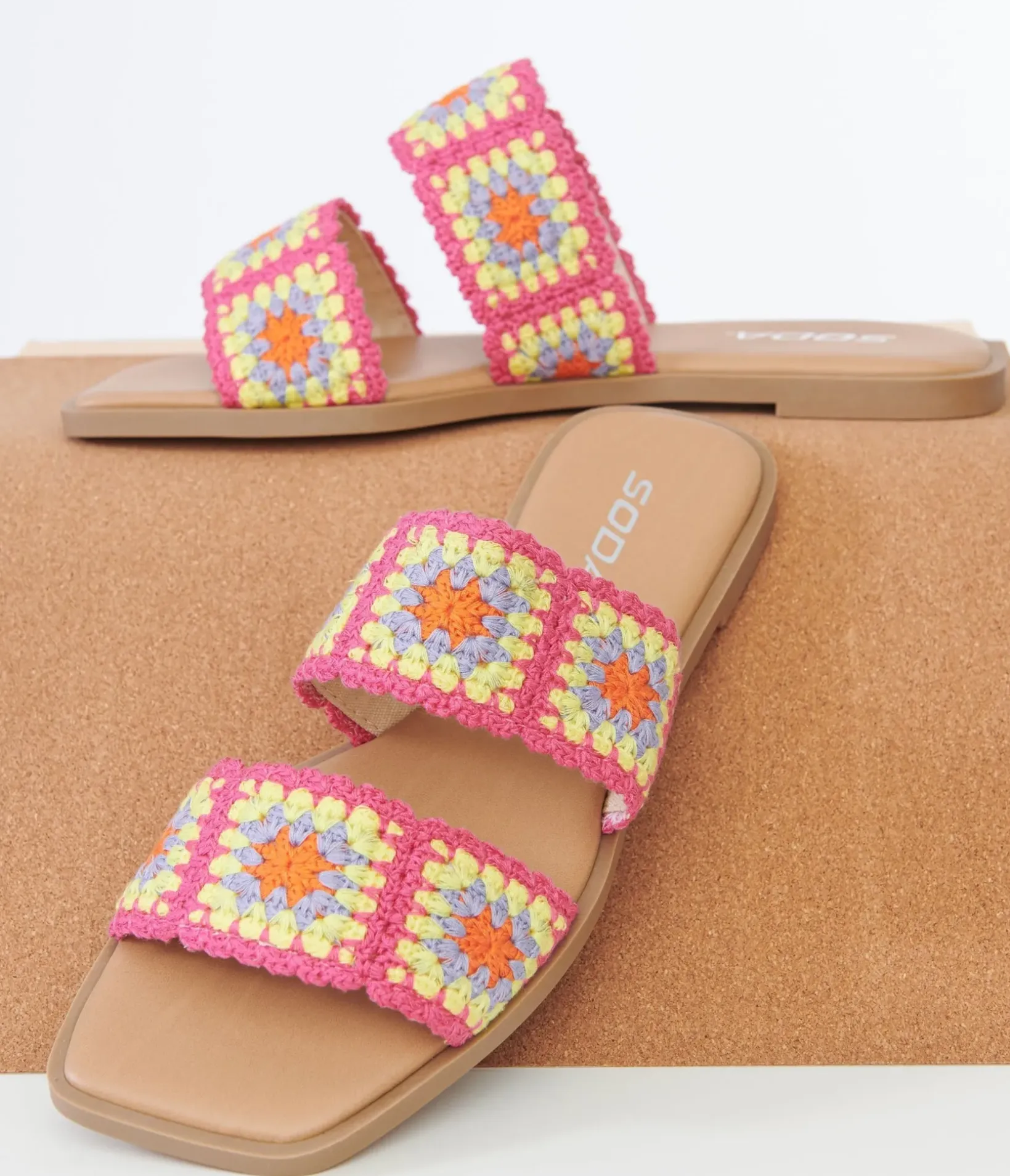 Unique Vintage Flats|Sandals>1970s Pink Crochet Square Sandals
