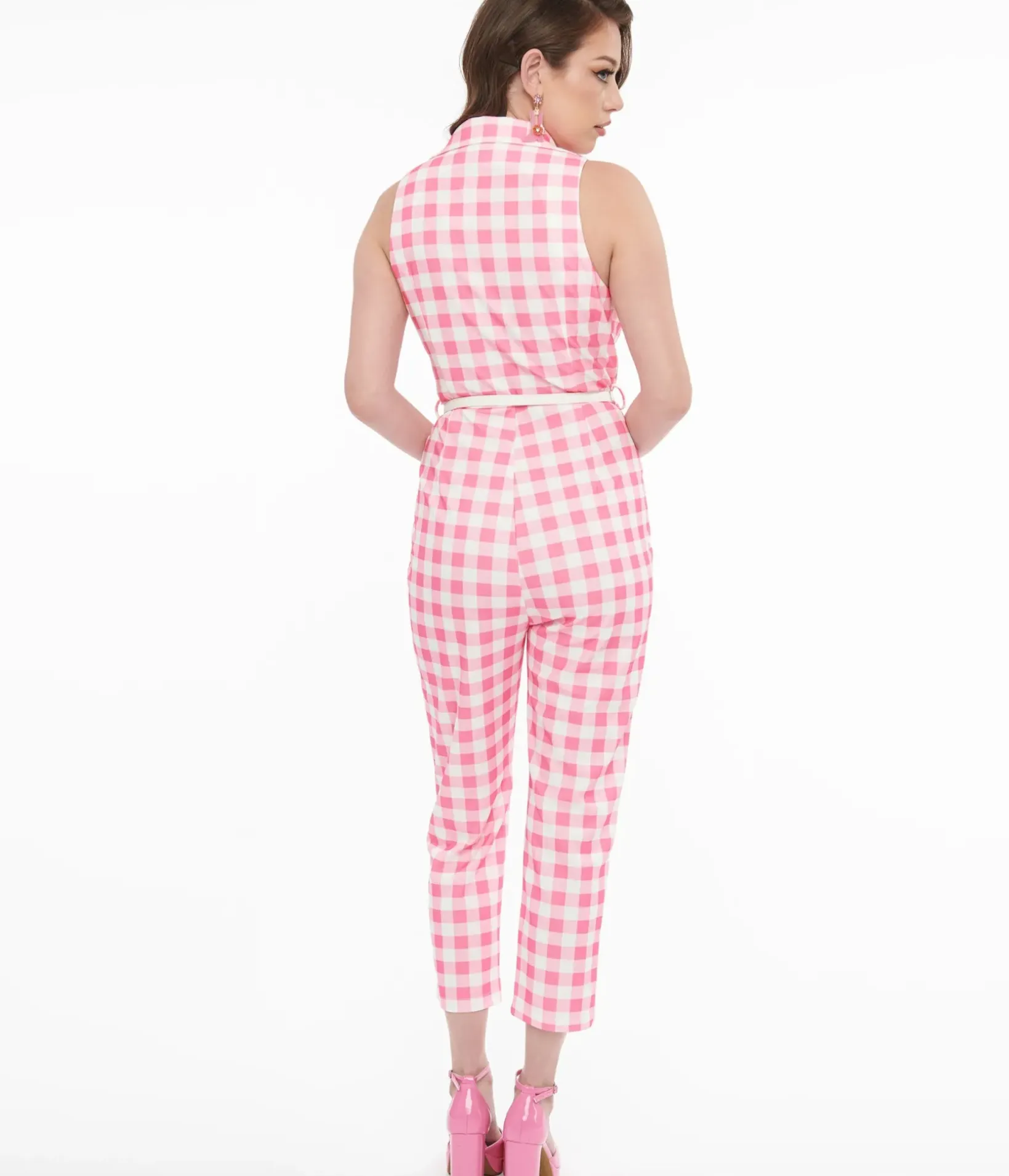 Unique Vintage Rompers & Jumpsuits|All Things Pink>1950s Pink Gingham Sleeveless Jumpsuit